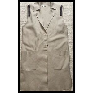 Joh. Longline Knit Vest‎ Women S Tan Beaded Shoulder Pockets Cardigan